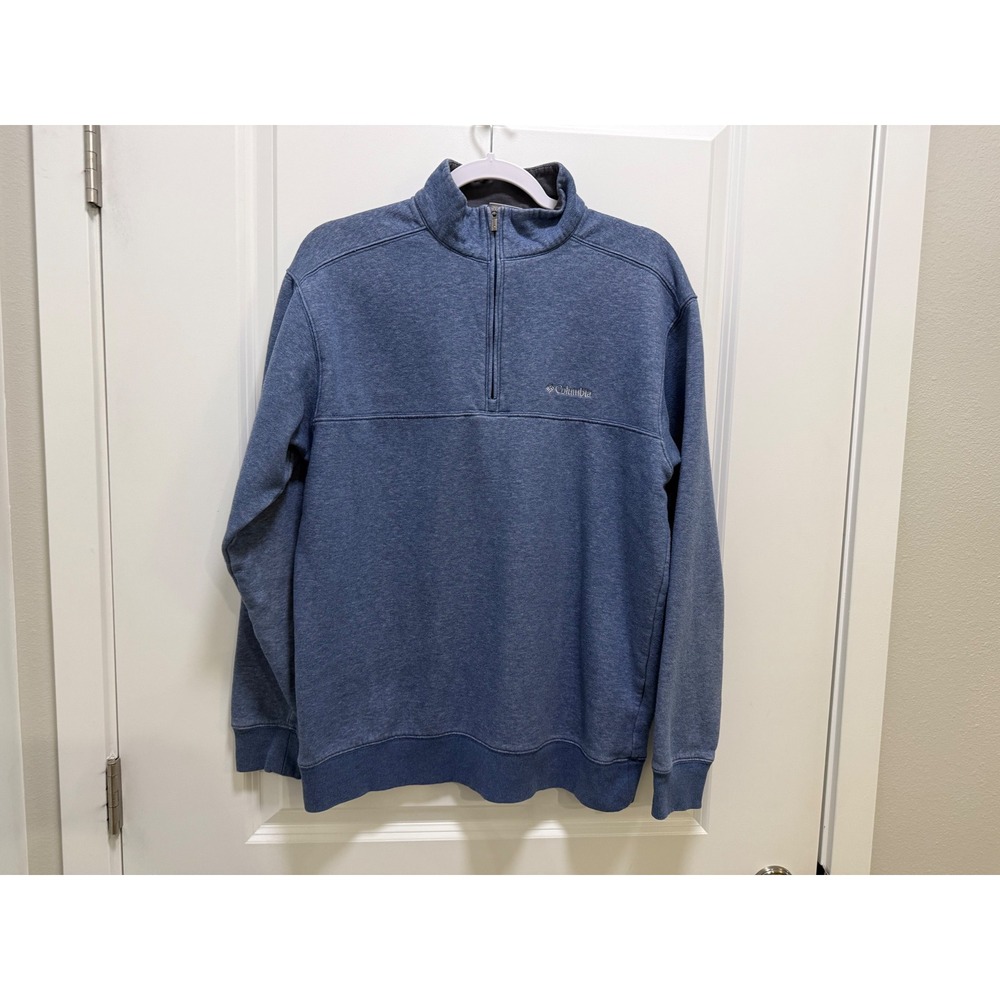 Columbia Mens Blue Heather Quarter Zip Pullover Fleece Lined Sweatshirt Medium